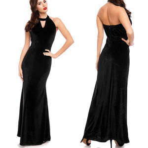 Lux GORGEOUS! 40's Long Sexy Velvet Halter Dress